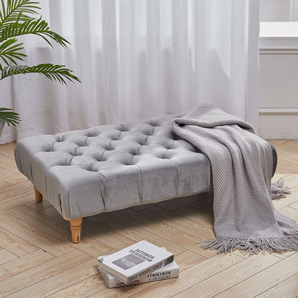 Grey Wood Leg Footstool with Velvet Buttons