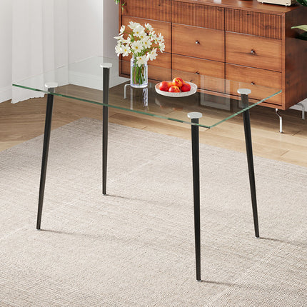 Modern Dining Table with Tempered Glass Tabletop & Metal Legs