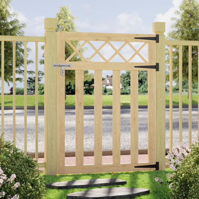 3 x 4ft Outdoor Cross Top Wooden Garden Gate Pedestrian Fence Yard Door