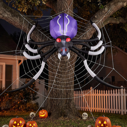 11FT Halloween Inflatable Giant Spider with Built-in LED Lights