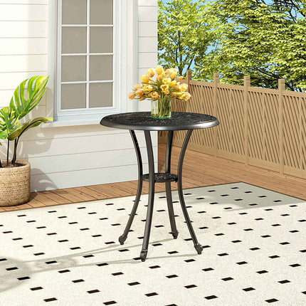 Black Round Patio Dining Table with Umbrella Hole 68x73cm H
