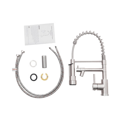 Stainless Steel Kitchen Faucet with Pull Down Spring Spout and Pot Filler