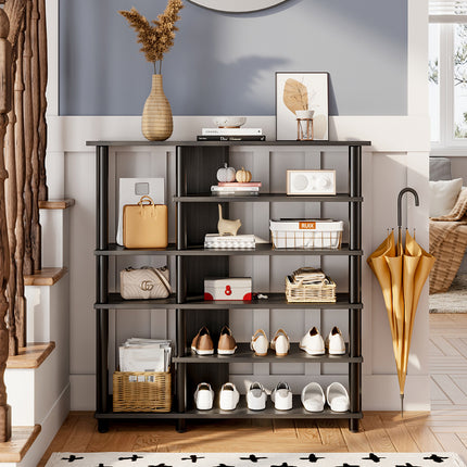 Open-style wood shoe rack in black