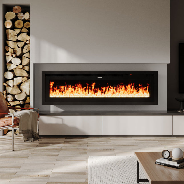 50 Inch/ 60 Inch Electrical Fireplace with Remote, 12 Flame Colours, Adjustable Heating Modes, and Safety Features
