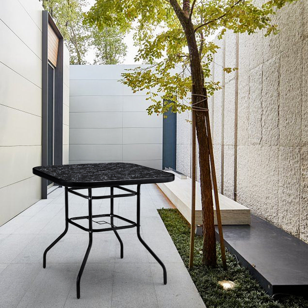 Black Square 80cm Garden Tempered Glass Marble Coffee Table