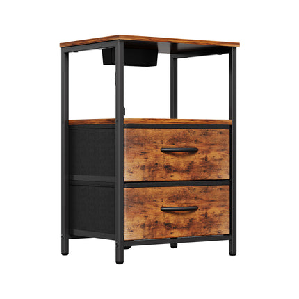 Nightstand Bedside Table with Charging Station and LED Lights