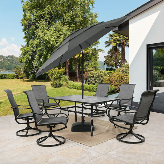 3x3M Dark Grey Outdoor Parasol 3 Tier Umbrella Crank Tilt with Base
