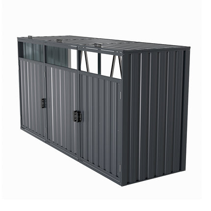 Outdoor Metal Garbage Can Garden Storage Shed with Three Doors