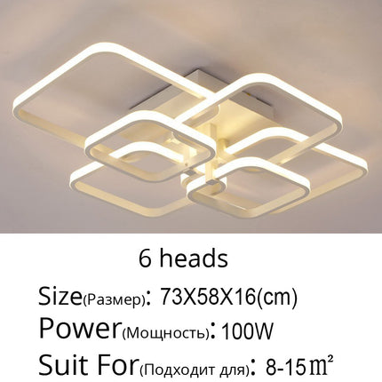 Dimmable 4/6/8-head square LED chandelier ceiling light with remote control