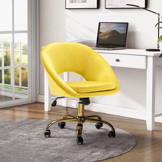 Yellow Velvet Swivel Office Chair with Adjustable Height