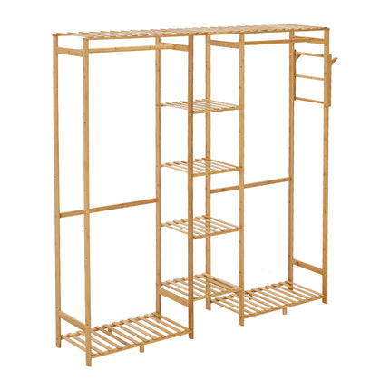 Wooden Clothes Rack with Side Hooks