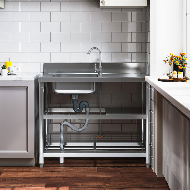Silver 100cm W Stainless Steel Compartment Sink with Shelves