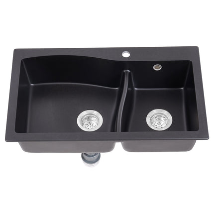 Modern Double Bowl Quartz Resin Composite Kitchen Sink with Waste Kit