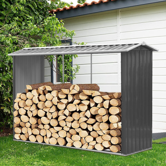 Anthracite Outdoor Garden Steel Log Storage Shed