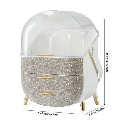 Countertop Portable Oval Makeup Storage Box with Transparent Cover