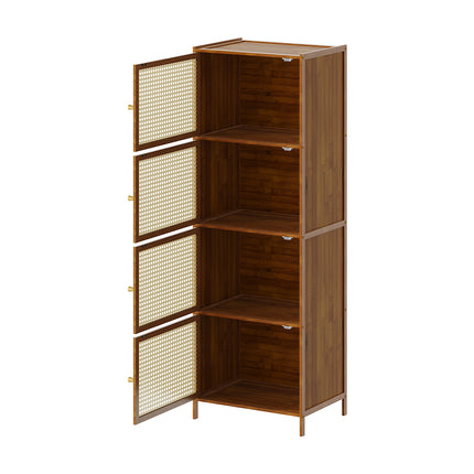 4-Tier Narrow Bookcase Storage Cabinet with Doors