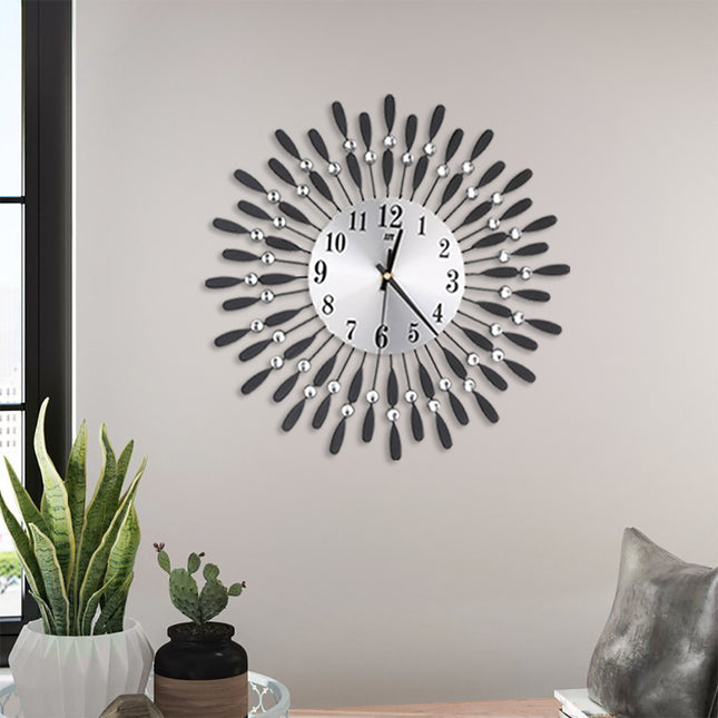 Black 3D Silent Drop Shape Metal Wall Clock with Crystal