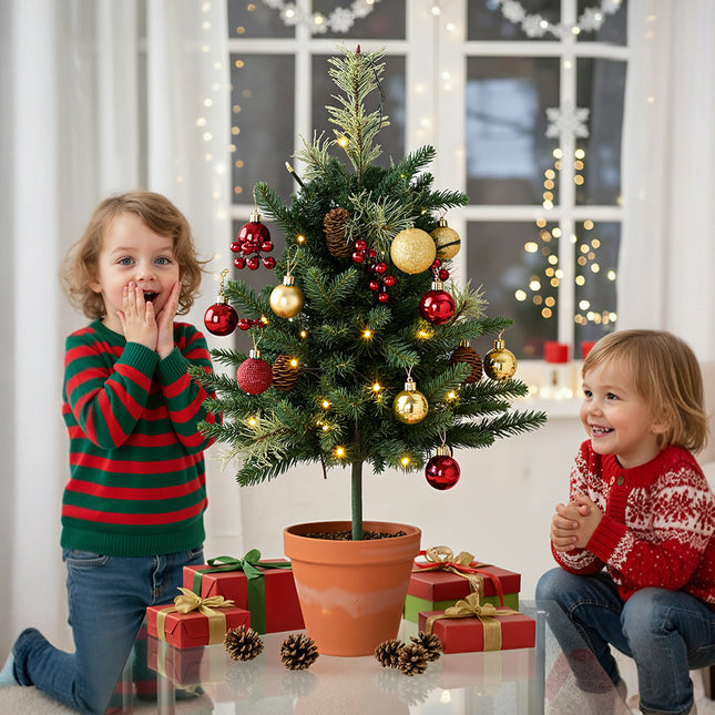 2-Pack Artificial Christmas Trees with Decorations and LED Lights