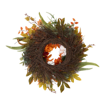 55cm Rustic Autumn Harvest Wreath Decoration with Sunflowers & Berries