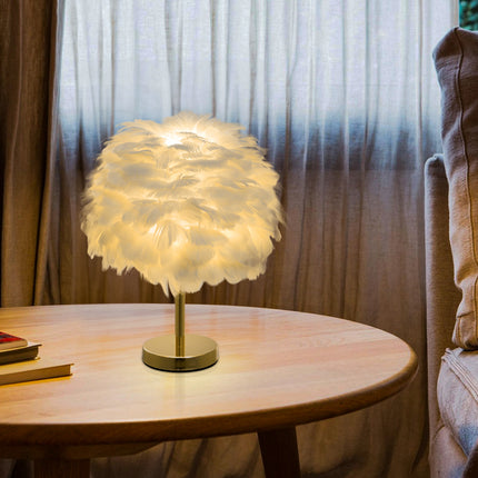 Chic Feather Table Lamp with Golden Base