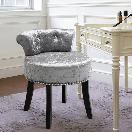Crushed Velvet Buttoned Dressing Table Stool Silver Grey