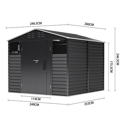 Charcoal Steel Tool Shed with Front Windows and Ventilation
