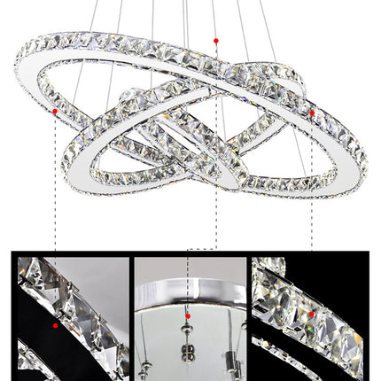 White LED Chandelier Lamp Wire Pendant Crystal Ceiling Lights, 20+40+60CM