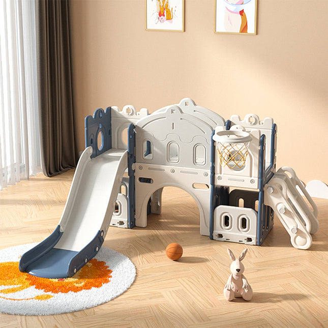 Kids Playset with Slide Basketball Hoop Indoor Playground,Blue