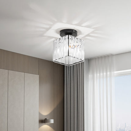 Modern Crystal Ceiling Light with Square Glass Lampshade