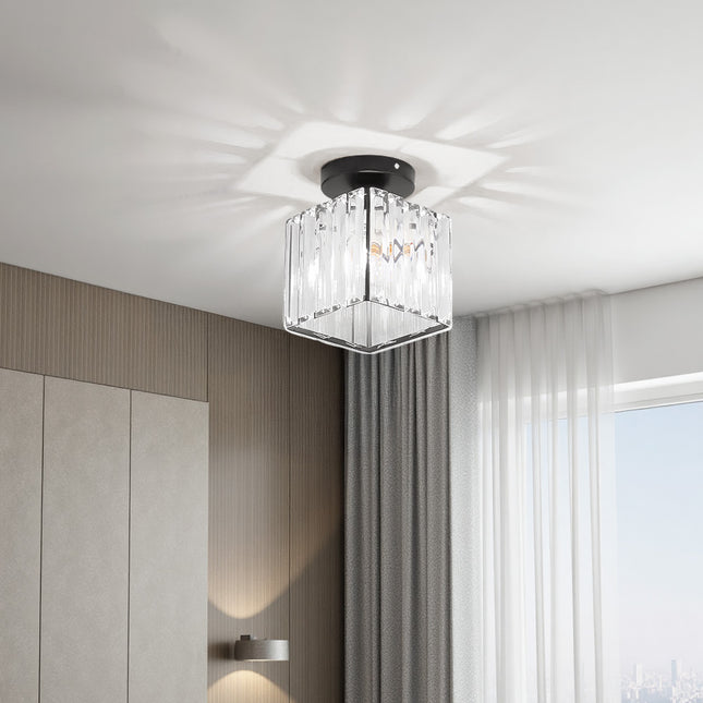 Modern Crystal Ceiling Light with Square Glass Lampshade