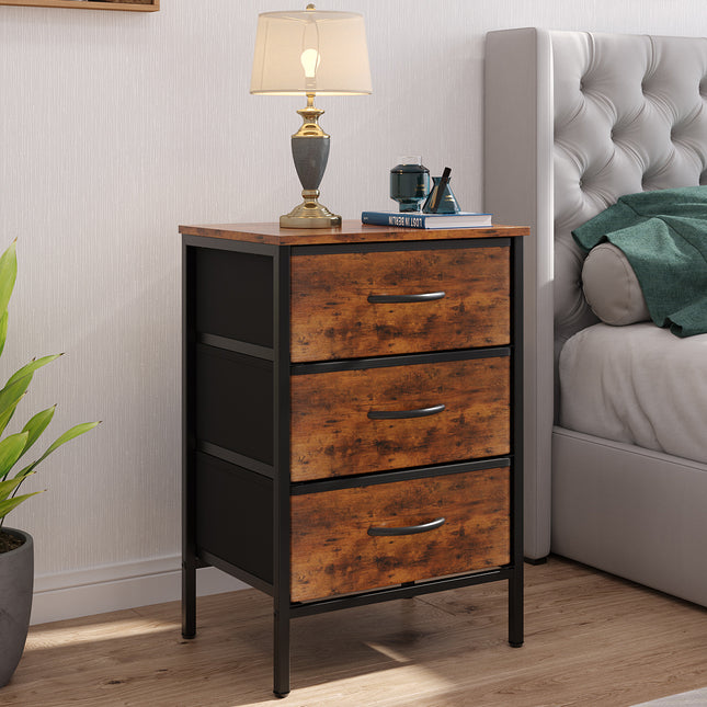 Nightstand Bedside Table with 3 Fabric Storage Drawers