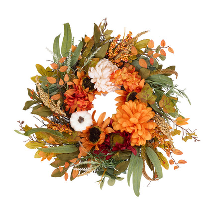 55cm Rustic Autumn Harvest Wreath Decoration with Sunflowers & Berries