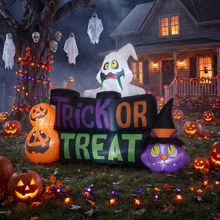5.3FT Halloween Inflatable Pumpkin Ghost Cat Decoration with Built-in Lights
