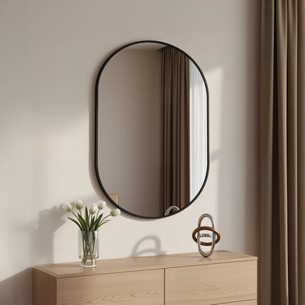 Black Frame Oval Wall Mirror