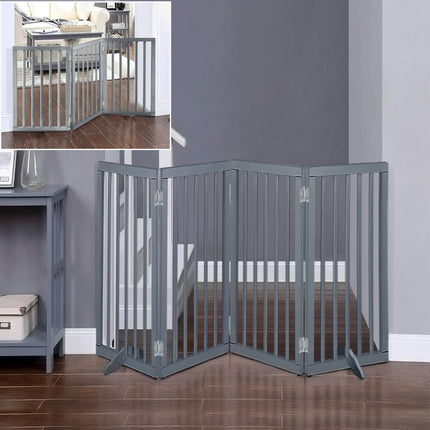 Foldable Wood Pet Free Standing Indoor Gate Grey 3 Panels