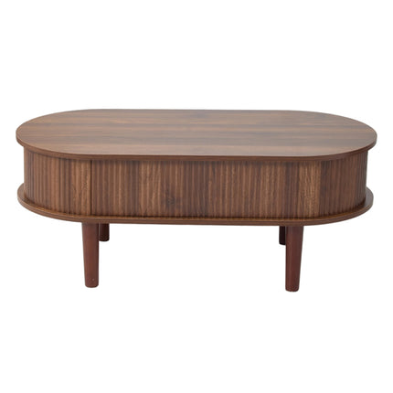 Wooden Oval Lift-Top Coffee Table with Hidden Compartment