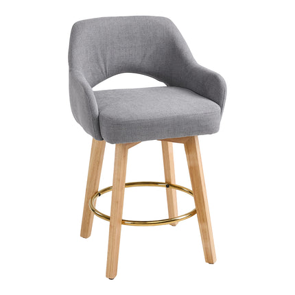 Set of 2 Swivel Chenille Upholstered Bar Stools with Wooden Legs