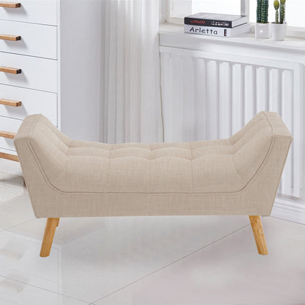 Beige 110cm Soft Chenille Upholstered Bench with Wooden Legs