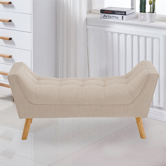 Beige 110cm Soft Chenille Upholstered Bench with Wooden Legs