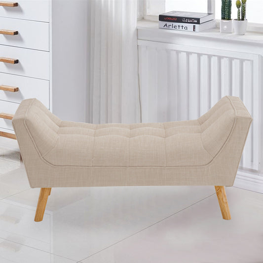 Beige 110cm Soft Chenille Upholstered Bench with Wooden Legs