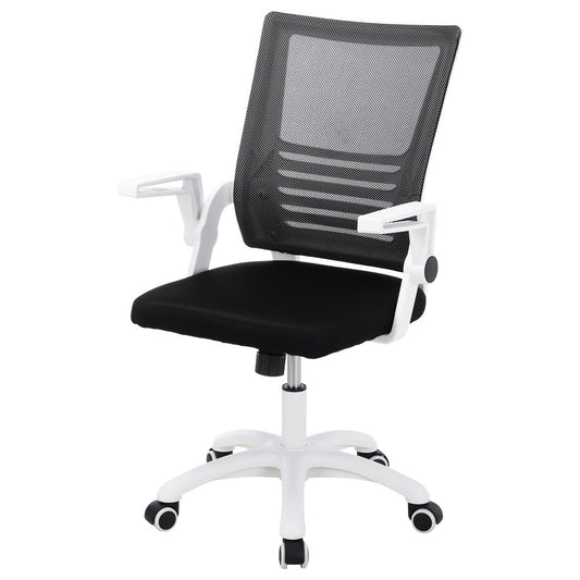 Mesh Office Chair Ergonomic Design with White Flip up Armrests Black