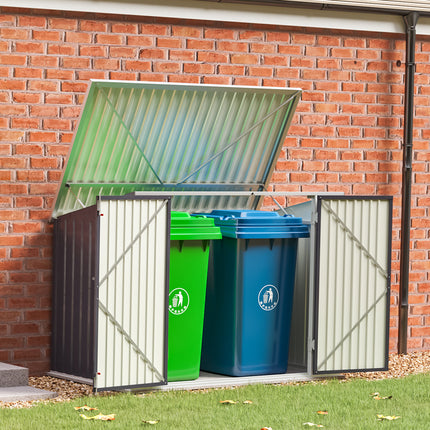 Steel Trash Can Recycle Bin Enclosure Storage Shed, Charcoal Black