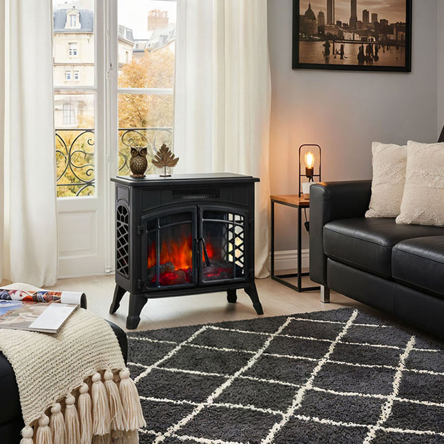 Freestanding Electric Fireplace Heater with Remote Control