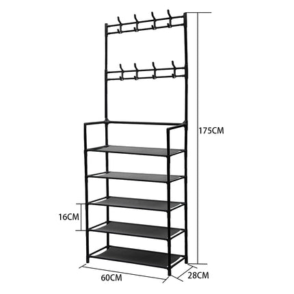 5-Tier Shoe Rack with Coat Hanger