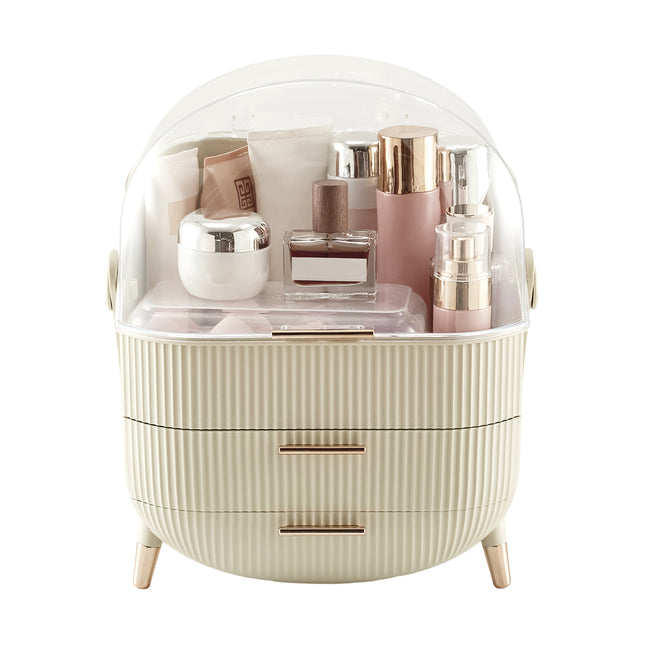 Countertop Portable Oval Makeup Storage Box with Transparent Cover