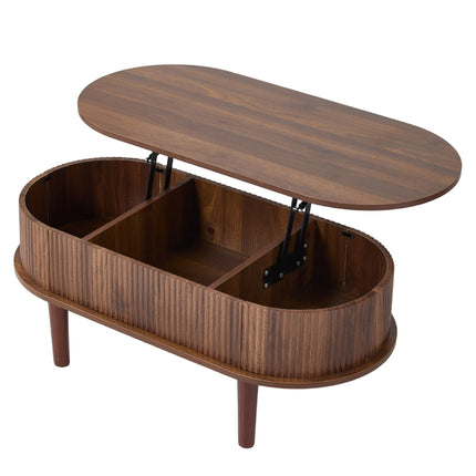 Wooden Oval Lift-Top Coffee Table with Hidden Compartment