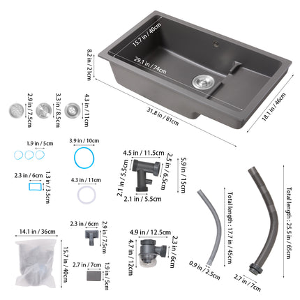 Modern Quartz Resin Composite Kitchen Sink with Waste Kit, No Tap Hole