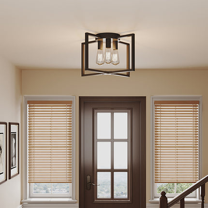 Black 3-Light Ceiling Light with E27 Bulb Base