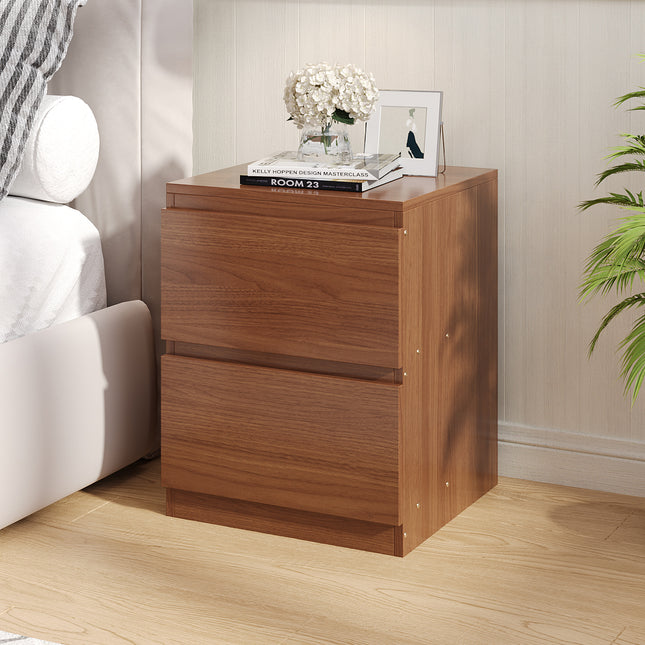 2-Drawer Wooden Nightstand Bedside Table in Walnut Colour