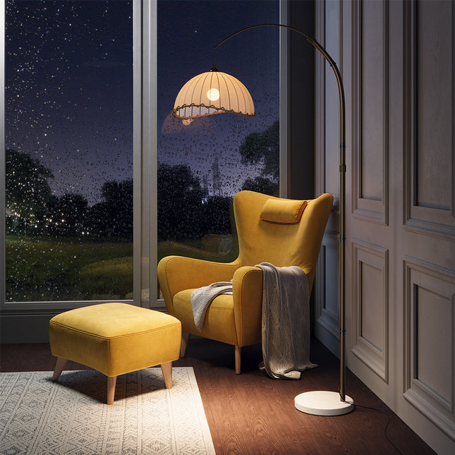 Vintage Style Floor Lamp with Fabric Lampshade and Marble Base